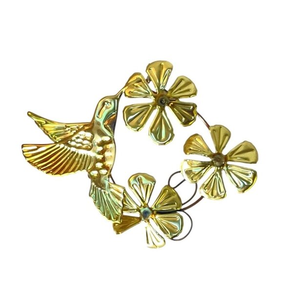 Vintage Gold-Tone Hummingbird & Floral Metal Wall Decor - Picture 1 of 3